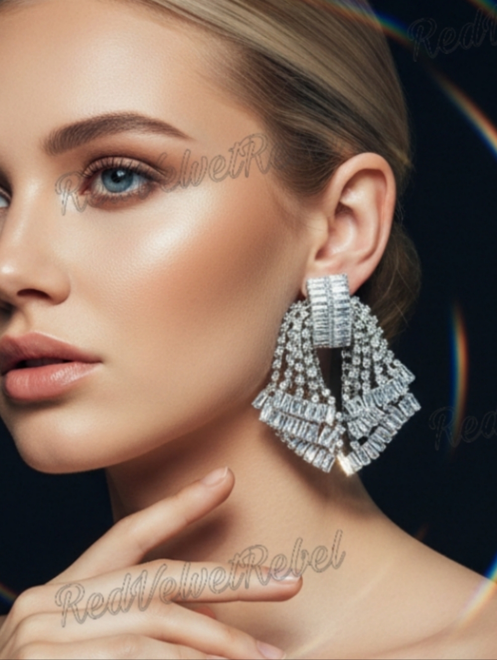 Estate AB Luxury Palace Chic Crystal Exaggerated Bow Silver Dangle Earrings